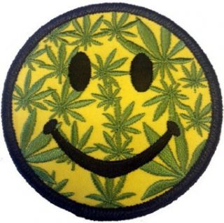 3" Round Smiley Flace Weed POT Ganja Marijuana Leaf Logo Iron on Patch Clothing