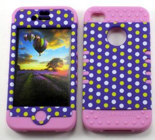 3 IN 1 HYBRID SILICONE COVER FOR APPLE IPHONE 4 4S HARD CASE SOFT LIGHT PINK RUBBER SKIN POLKA DOTS XPK TE437 KOOL KASE ROCKER CELL PHONE ACCESSORY EXCLUSIVE BY MANDMWIRELESS Cell Phones & Accessories