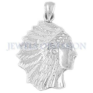 14K White Gold Indian Head Pendants Jewelry