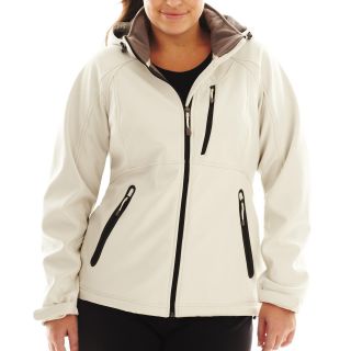 Xersion Hooded Classic Fit Softshell Jacket   Plus, Ivory, Womens