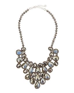 Crystal/Seed Bead Bib Necklace, Blue/Gray