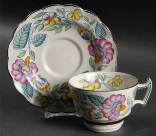 Booths Mayfair Flat Cup & Saucer Set, Fine China Dinnerware   Multicolor Floral