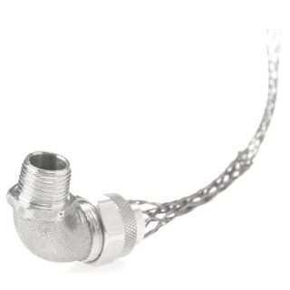 Woodhead 36829 Cable Strain Relief, Right Angle Male, Deluxe Cord Grip, Aluminum Body, Stainless Steel Mesh, 1" NPT Thread Size, .437 .562" Cable Diameter, F4 Form Size Electrical Cables