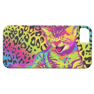 Kitten on rainbow leopard print background iPhone 5 cases