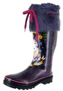 ED HARDY by Christian Audigier Tattoo Womens Faux Fur Galoshes Rain Boots Shoe Purple Shoes