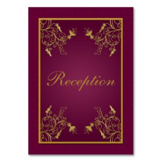 Plum Wine and Gold Floral Damask Enclosure Card Business Cards