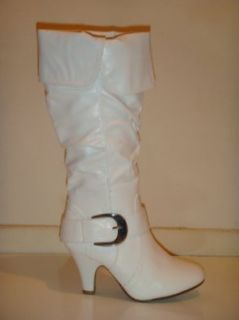 Top Moda Pe 22 Buckle White Slouch Zipper Mid calf Pu Boots Shoes