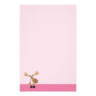 Cute little cartoon moose   pink stationery