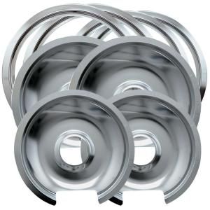 Range Kleen 6 in. 2 Small and 8 in. 2 Large Drip Pan and Trim Ring in Chrome (8 Pack) 1056RGE8
