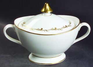 Royal Doulton Rondo Sugar Bowl & Lid, Fine China Dinnerware   Gold Scrolls On Ri