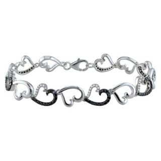 1 CT.T.W Round Black and White Diamond Shared Prong Set Bracelet 7.25 Silver  