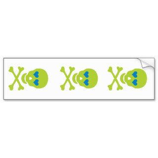 Green Skull Crossbones & Heart Eyes Bumper Sticker