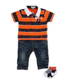 Little Waver Distressed Striped Shirt, Jeans & Socks Set, 3 9 Months