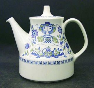 Figgjo (Norway) Lotte (Coupe) Teapot & Lid, Fine China Dinnerware   Blue Design