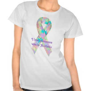 Soft Pastel Color Autism Ribbon Awareness Design T Shirts