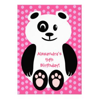 Pink and Purple Polka Dot Panda Birthday Party Personalized Announcements