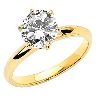 14K Yellow Gold High Polish Finish Round cut 1.25 CT Equivalent Top Quality Shines CZ Cubic Zirconia Ladies Solitaire Wedding Engagement Ring Band Cz Rings For Women Jewelry