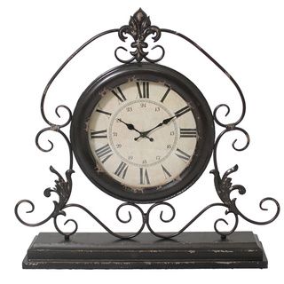 Versailles Scroll Art 23 inch Wide Weathered Metal Tabletop Mantel Clock Casa Cortes Clocks