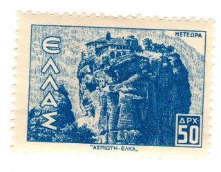 Postage Stamps Greece. One Single 50d Sapphire Meteora Monasteries Stamp Dated 1940, Scott #442. 