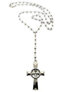 New Iced Out Silver Veritas Aequitas Cross w/6mm 35" Beads Rosary Necklace XC316R Jewelry