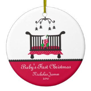 Baby First Christmas   Crib and Christmas Stocking Christmas Tree Ornaments