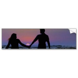Lovers Holding Hands Walking into the Beach Sunset Bumper Sticker