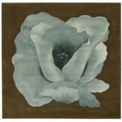 Nourison Hand Tufted Aqua Flower Art Wool Rug (4' x 4') Nourison Round/Oval/Square