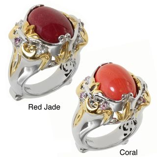 Michael Valitutti Two tone Salmon Coral or Red Jade and Pink Sapphire or Ruby and White Sapphire Ring Michael Valitutti Gemstone Rings