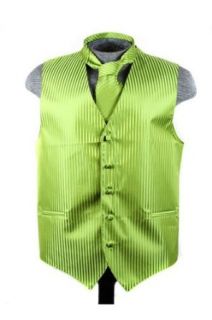 Classy Men's Spinach Green Stripe Tone on Tone Vest, Necktie and Handkerchief 3 Piece Set (2XLarge) at  Mens Clothing store