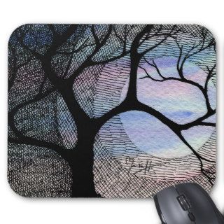 Winter Tree on Blue Blackground Cross Hatched Mousepads