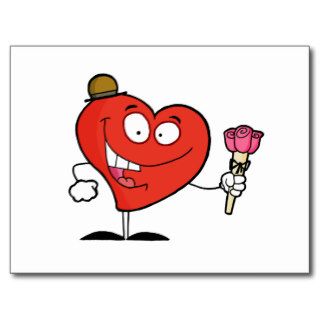 silly vday heart cartoon giving roses post cards