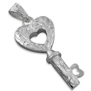 925 Silver Small Heart Key Scroll Pendant Hawaiian Silver Jewelry Small Sterling Silver Heart Key Pendant Jewelry