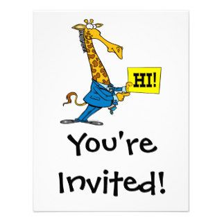 funny giraffe with hello hi sign cartoon personalized announcement