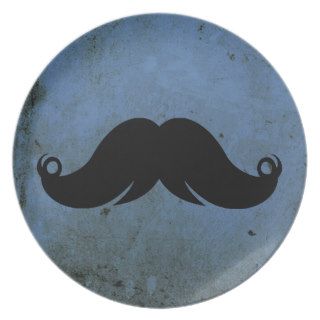 Mustache on Blue Grunge Background Dinner Plate