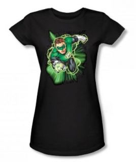 Justice League   Green Lantern Energy Juniors T Shirt In Black Novelty T Shirts Clothing
