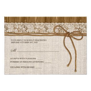 Rustic Burlap And Lace Wedding RSVP Card