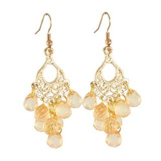 Ladies Orange Plastic Crystal Beads Tassels Dangler Charm Eardrop Earrings Jewelry