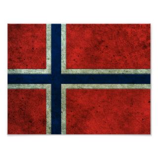 Norwegian Flag Aged Steel Effect Print