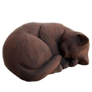 Cast Stone Small Curled Cat Garden Statue   Dark Walnut GNCCRLS DW
