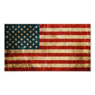 Scratched and Worn Vintage American Flag Poster