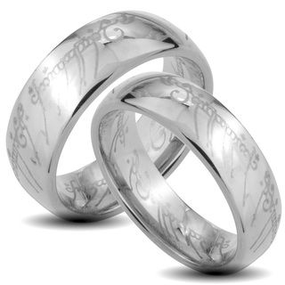 West Coast Jewelry Tungsten Carbide 'The One' Laser etched Elvish Script His and Her Wedding Band Set West Coast Jewelry Men's Rings
