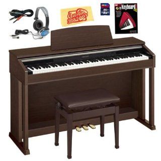 Casio AP 420 Celviano Digital Piano Bundle with Bench, 8GB SD Card, Audio Cable, Headphones, Instructional Book, and Polishing Cloth   Brown Musical Instruments
