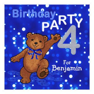 4th Birthday Party Dancing Teddy Bear Invitations
