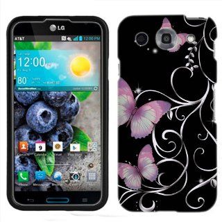 LG Optimus G PRO Purple Butterfly on Black Phone Case Cover Cell Phones & Accessories