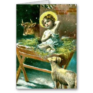 Baby Jesus, vintage nativity scene Greeting Cards