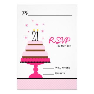 Pink Tiered Cake 21st Birthday Party RSVP Personalized Invitations
