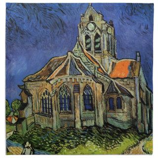 Van Gogh Church at Auvers, Vintage Impressionism Cloth Napkins