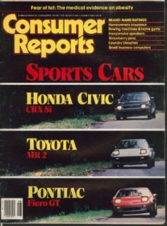 CONSUMER REPORTS Honda Civic CRX Si Toyota MR 2 Pontiac Fiero GT 8 1985 Entertainment Collectibles