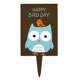 Blue Owl with Little Orange Bird Cake Picks