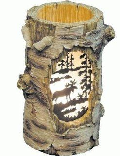 Birch Wood Log Night Light With Moose Silouhette Scene That Shows When Light Is On 7.5"    